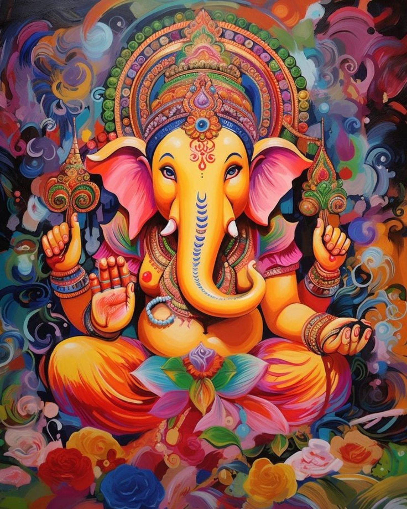 Ganapati  DIY 5D Diamond Painting by Numbers Kit  on Canvas Round Full Drill Rhinestone Embroidery - TULIP N TURTLE
