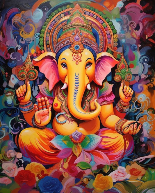 Ganapati  DIY 5D Diamond Painting by Numbers Kit  on Canvas Round Full Drill Rhinestone Embroidery - TULIP N TURTLE
