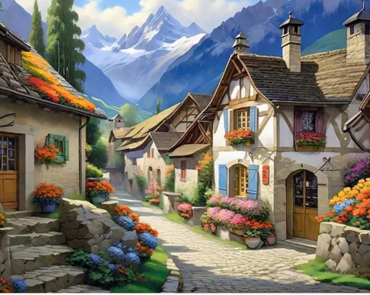 Hill Side Village DIY Acrylic Painting by Numbers Kit on Canvas - TULIP N TURTLE