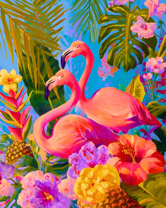 HUES of Pink  FLAMINGO DIY Acrylic Painting by Numbers Kit on Canvas. Deepan Enterprises