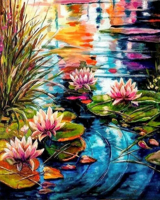 Lotus by the Reeds DIY Acrylic Painting by Numbers Kit on Canvas