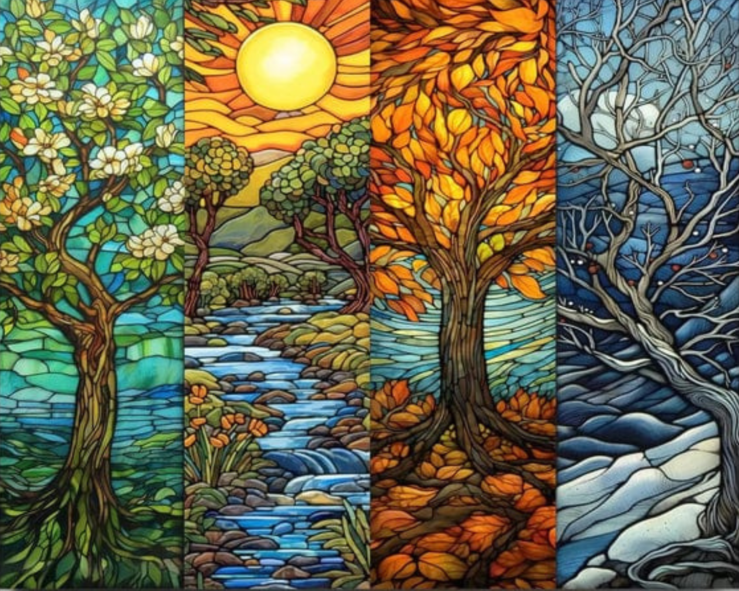 Four Seasons Acrylic Painting by Numbers Kit on Canvas. Deepan Enterprises