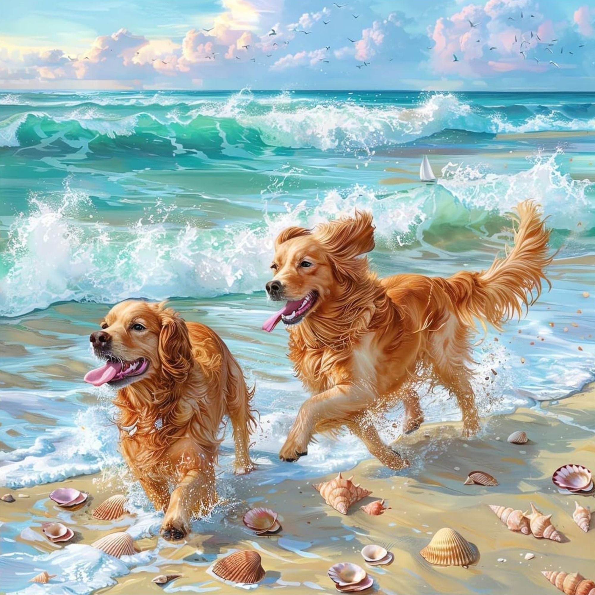 Ocean Paws Acrylic Painting by Numbers Kit on Canvas.