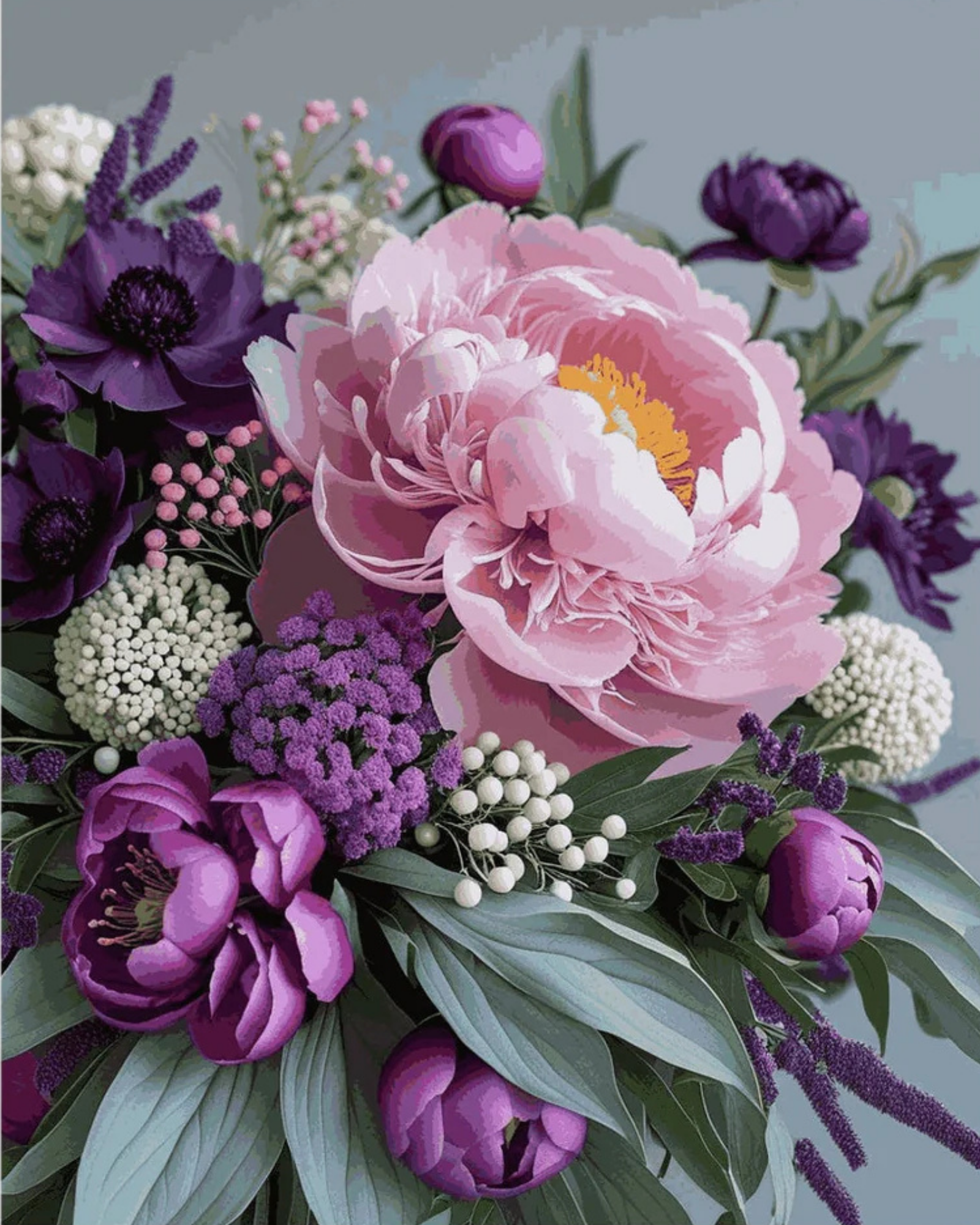 PURPLE PEONY  Acrylic Painting by Numbers Kit on Canvas.