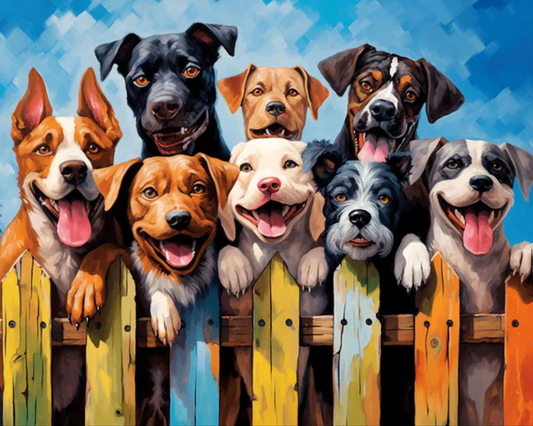 Paws and PICKETS Acrylic Painting by Numbers Kit on Canvas.