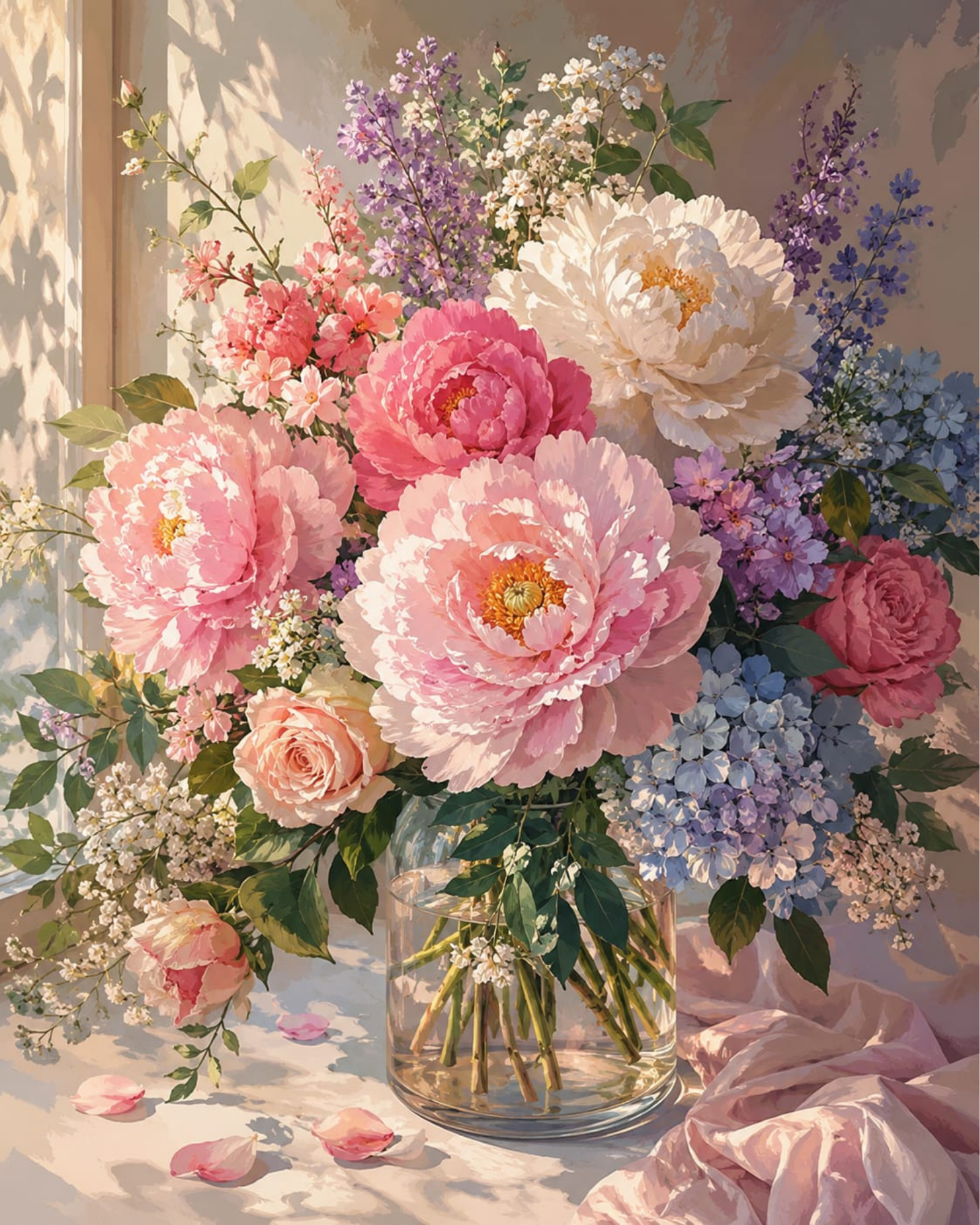Pink Peonies  Acrylic Painting by Numbers Kit on Canvas.