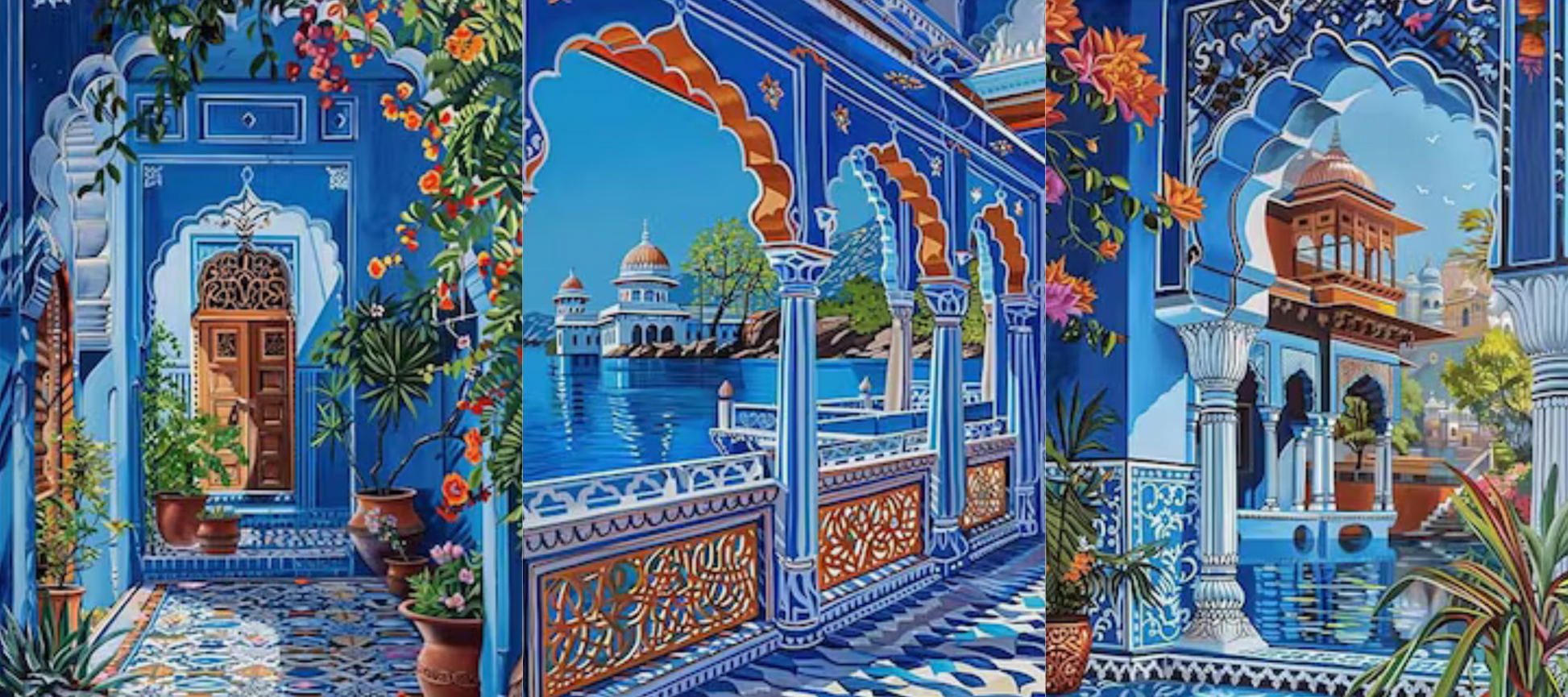 Royal Blue Mini PBN set of three framed paint by number kits 15cm*20cm each. - TULIP N TURTLE