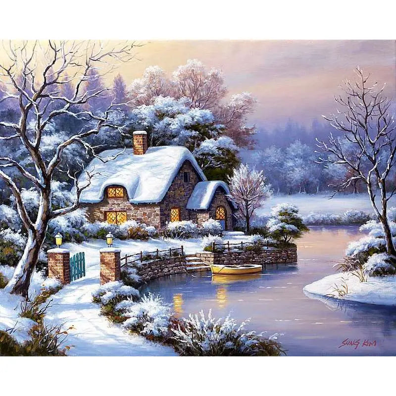 SNOW DIY Acrylic Painting by Numbers Kit on Canvas.