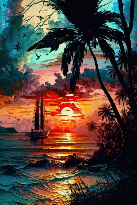 SUNSET DIY Acrylic Painting by Numbers Kit on Canvas.