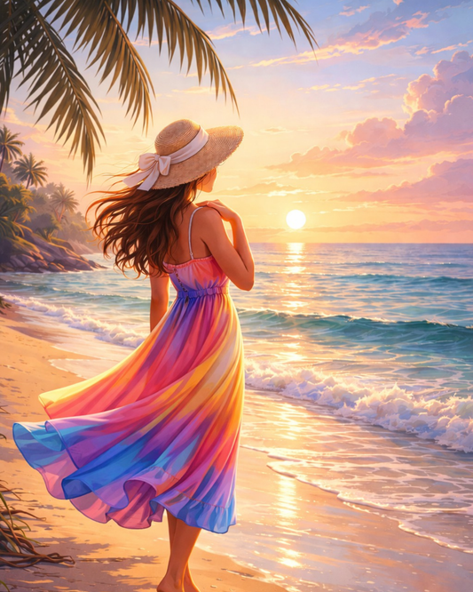 Sunset Vibe Acrylic Painting by Numbers Kit on Canvas.