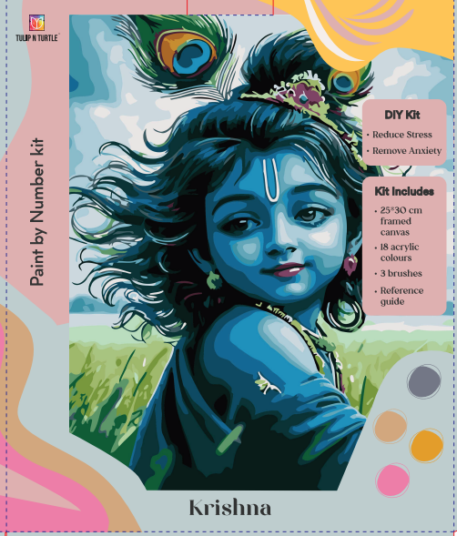 Krishna Framed DIY Acrylic Paint by Number Kit 18 colour 25cm*30cm each. - TULIP N TURTLE