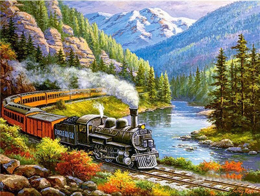 TRAIN DIY Acrylic Painting by Numbers Kit on Canvas.