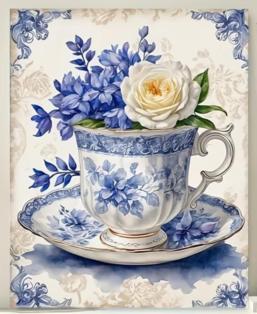 Teacup Acrylic Painting by Numbers Kit on Canvas.