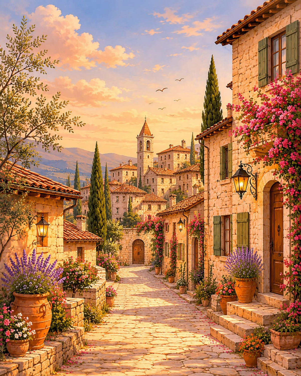 Tuscan Lane Acrylic Painting by Numbers Kit on Canvas.