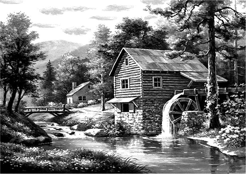 WATER MILL DIY Acrylic Painting by Numbers Kit on Canvas