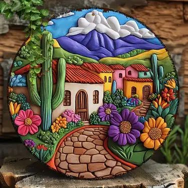 The Painted Village Mini three in one Framed Custom Paint by Numbers 25 cm Diameter each. Deepan Enterprises