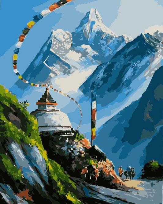 Snow Flag Path Acrylic Painting by Numbers Kit on Canvas. Deepan Enterprises