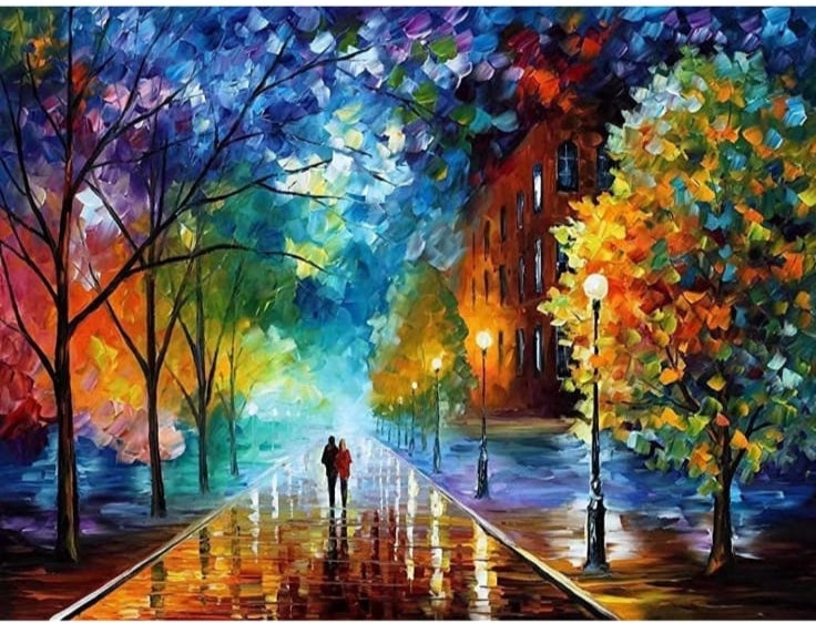 Walking along Tree Line DIY Acrylic Painting by Numbers Kit on Canvas